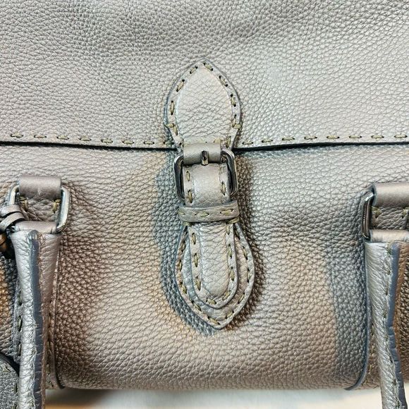 Fendi Selleria Silver Metallic Calf Skin Leather Linda Pebble Large Tote Hand Ba - Picture 8 of 14